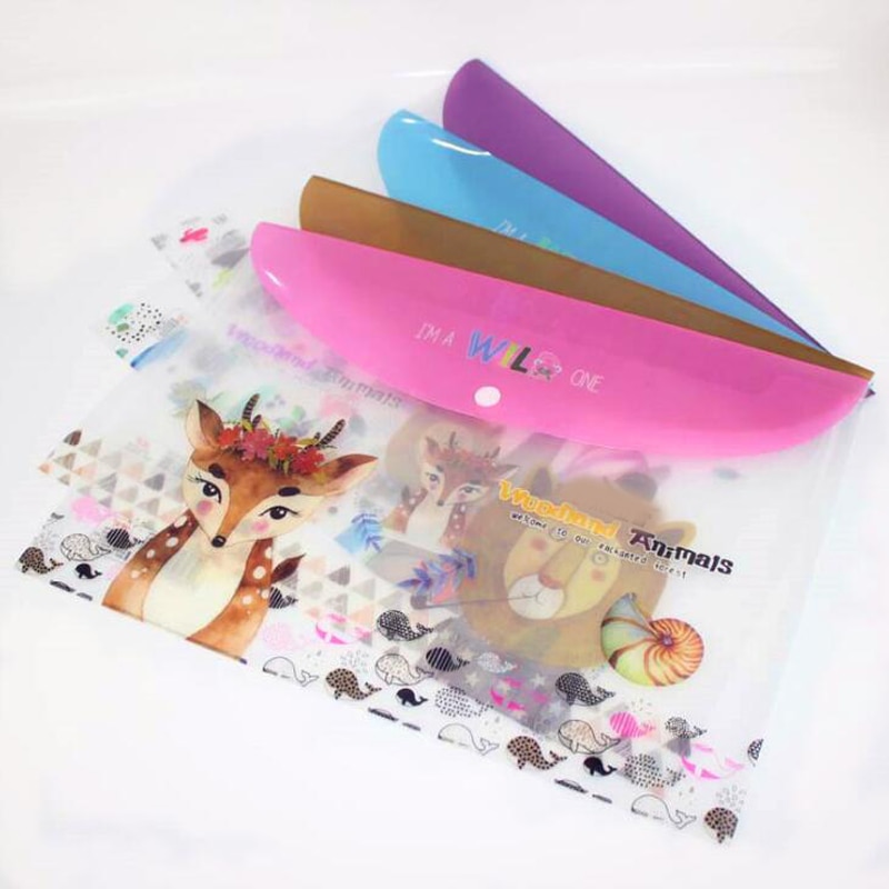 Kawaii Animals And Cherry Tree A4 Button Folder Cartoon Folder Office Archives Information Storage Bag