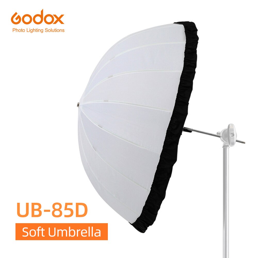 Godox ub -85d 85cm hvid parabol reflekterende gennemsigtig blød paraply studio lys paraply med sort sølv diffusordæksel