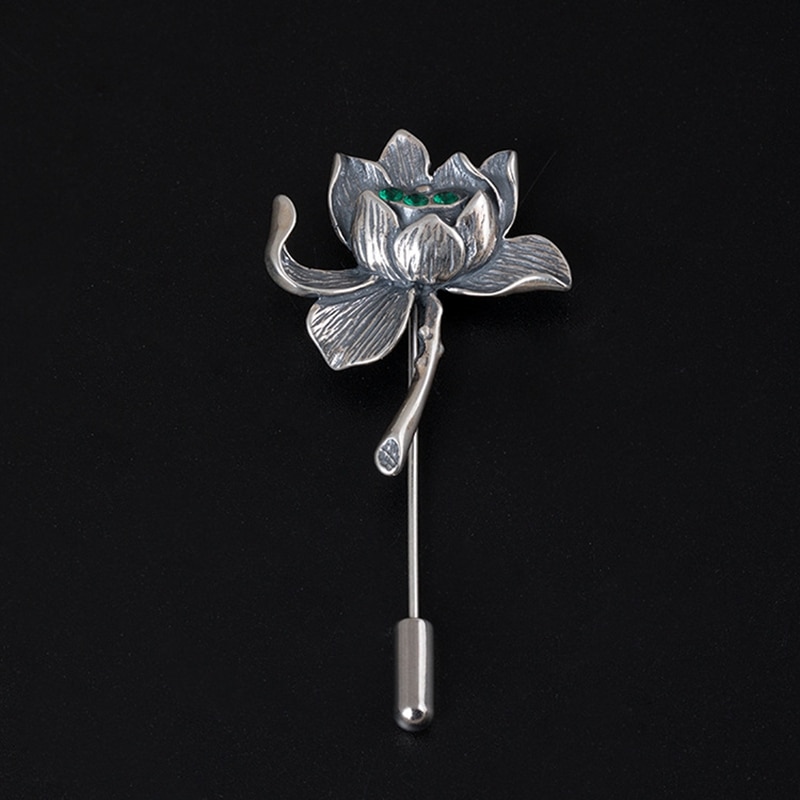 Vintage pure 925 sterling silver lotus Zircon brooches do ancient anniversary wedding simple brooches for women jewelry