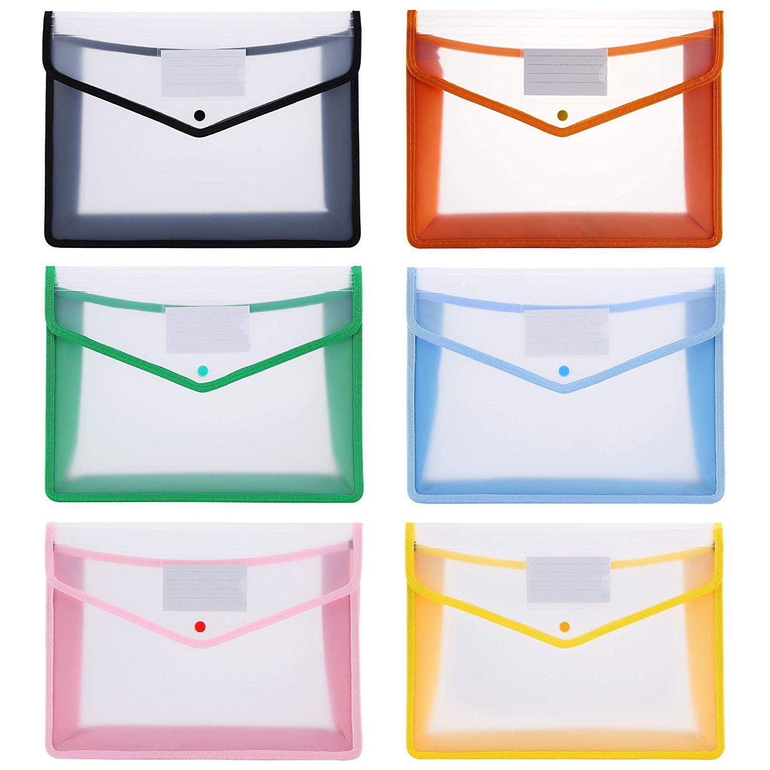 6pc/ sæt plastik  a4 arkivmapper pung med stor kapacitet dokumenttaske popper tegnebog konvolutmapper til kontoret hjemmeskolerejser: Default Title