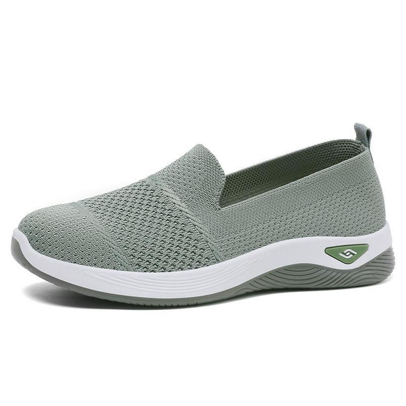 Zapatos para caminar sin cordones de punto transpirable para mujer, cómodas zapatillas informales antideslizantes, mocasines ligeros con plataforma suave para mujer: Verde claro / 37