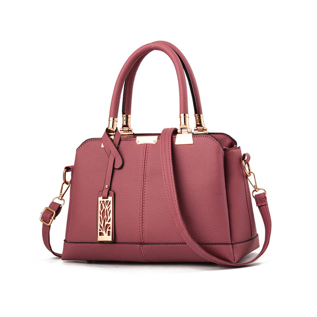 Yogodlns PU Leather Women bag Shoulder Bag Tree Branches Metal Decor Solid color feminina Handbag crossbody bag: darkpink