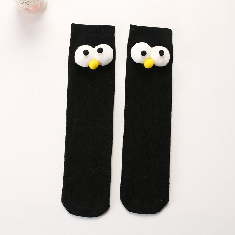 Meias de bebê longas de algodão para desenho de olho grande para infantil meninas socks for girl: Preto