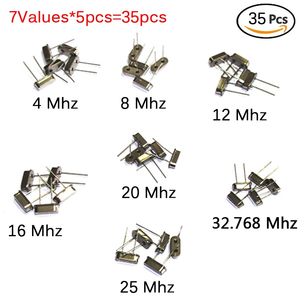 35pcs/Lot Crystal Oscillator Electronic Kit, HC-49S 7 kind DIP Quartz Oscillator 32.768Khz 4Mhz 8Mhz 12Mhz 16Mhz 20Mhz 25Mhz