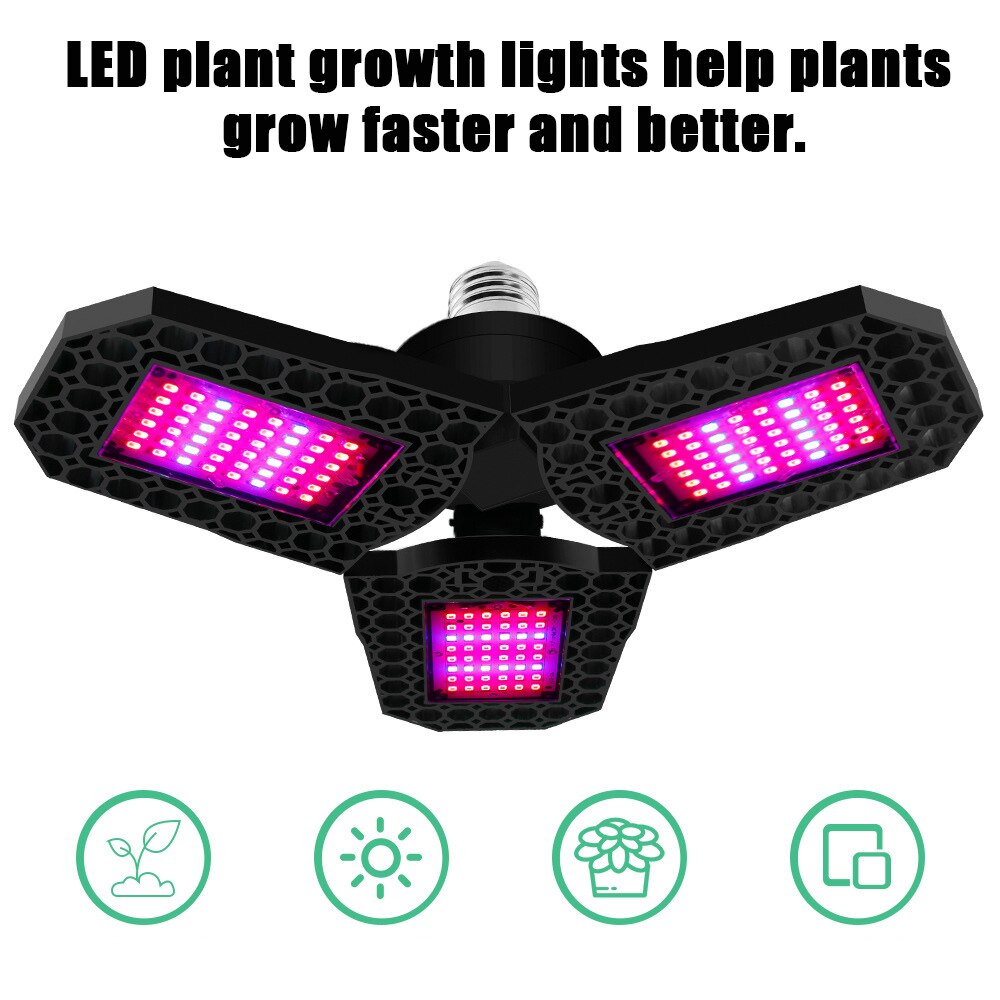 LED Plant Growth Light Red and Blue Spectrum 3-leaf Folding Plant Growing Light Lamp VJ