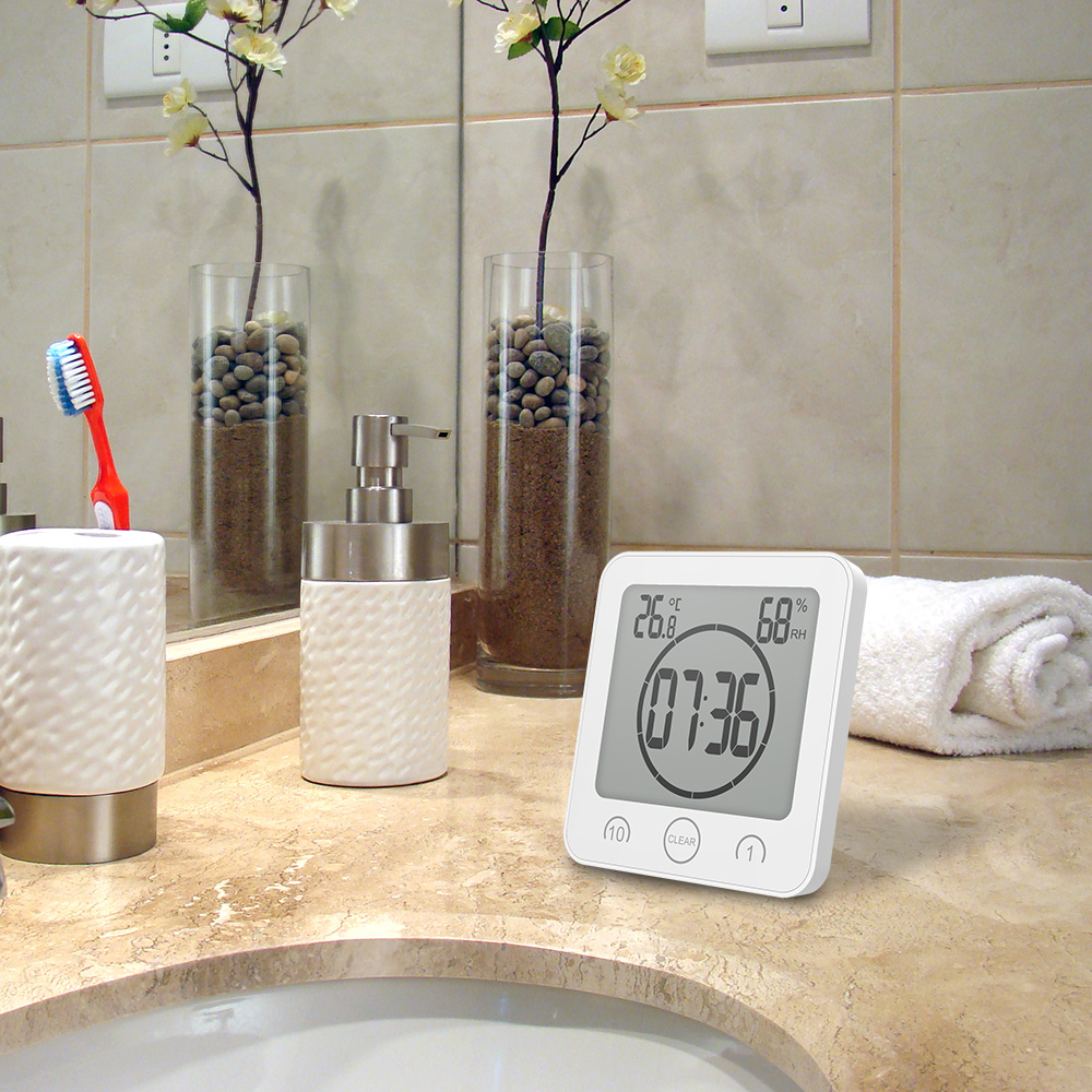 1-10 Minuten Countdown Waterdichte Digitale Lcd Display Wandklok Met Ondersteuning Sucker Thermometer Hygrometer Voor Badkamer