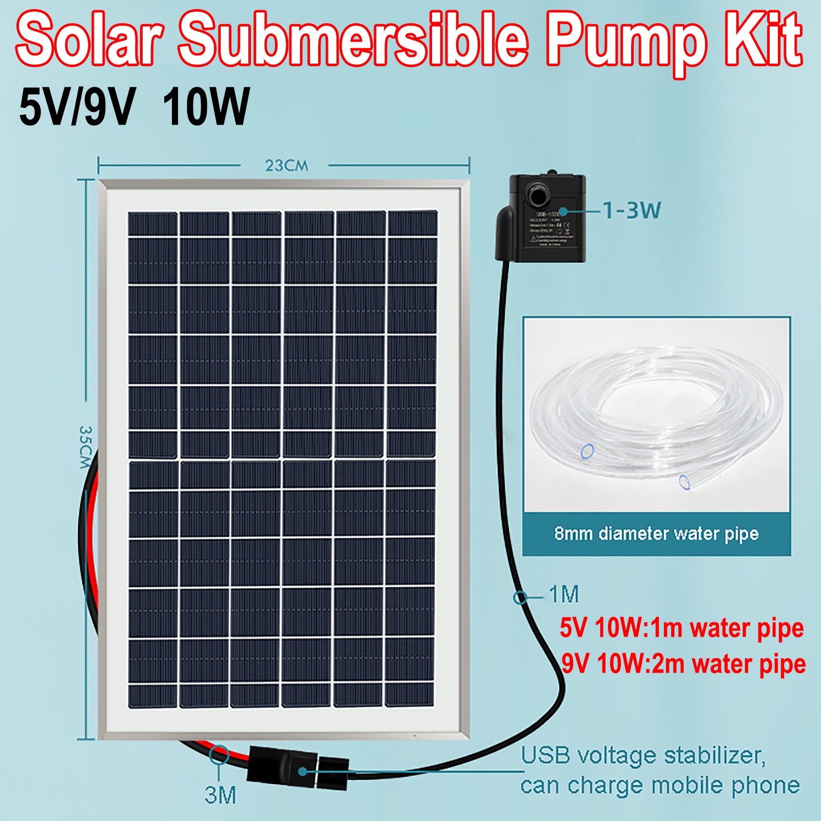 Solar Submersible Pump Kit 10W Solar Panel USB Water Pump Aquarium Fish Tank Filter Oxygenation Flowing Water Pumping Cycle Set
