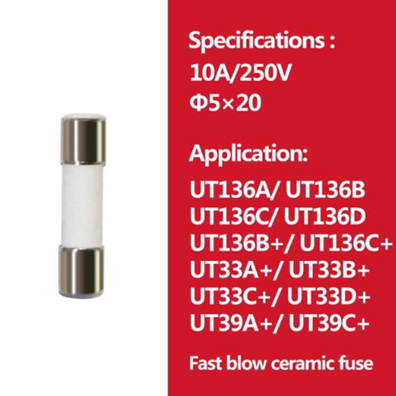 UNI-T Cartridge Fuse Fast Acting Fuse Porcelain Tube For Uni-t Multimeter UT61 UT139 UT890 UT39 UT105 UT171 Series.: 10A 250V