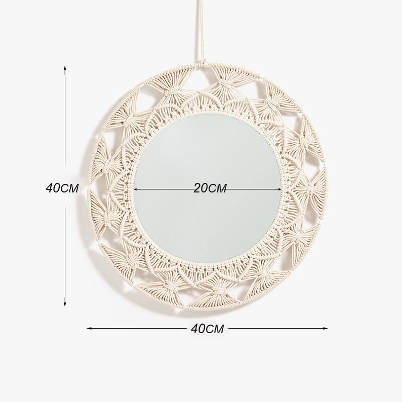Tapisserie murale suspendue en macramé | Décoration murale en macramé, tapisserie avec nœud en tricot, miroir rond style bohème, décorations