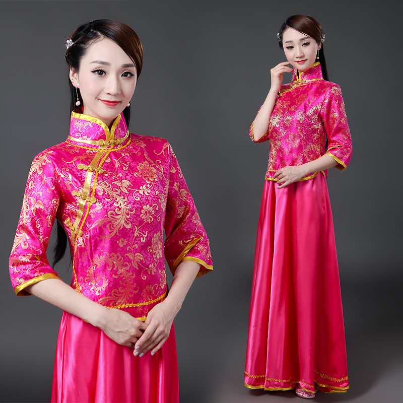 Traditionele chinese kleding voor vrouwen, zangeres, podiumkleding, chinees danskostuum, traditioneel optredenpak.: Felroze / Xl