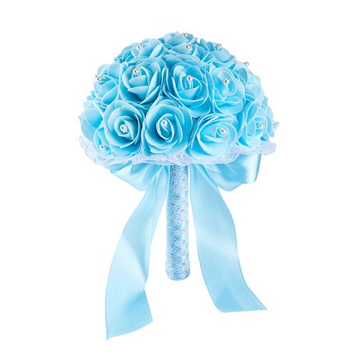 Yellow White Blue Wedding Flowers Bridal Bouquets Handmade Artificial Rose Bridal Bouquet for Wedding Decoration: light blue