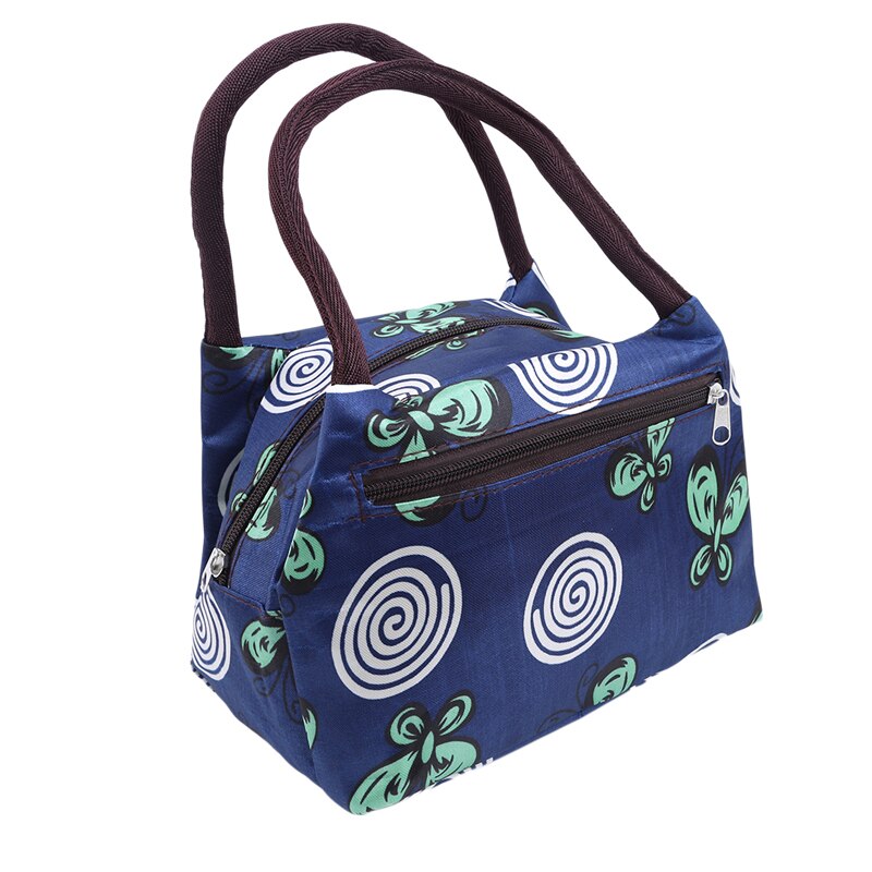 Bolsas de almuerzo para mujeres, lona funcional portátil, Impresión de flores blancas, aislamiento térmico, alimentos, Picnic, refrigerador para niños, fiambrera, bolsa de mano