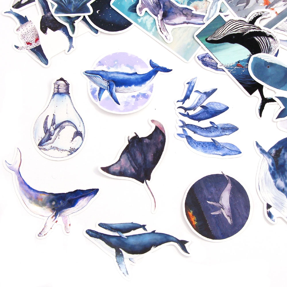 28pcs/bag Blue Whale Paper Stickers Deep Sea Dolphin Sticker Label Decorative Planner Scrapbooking Stationery Stickers DIY Diary