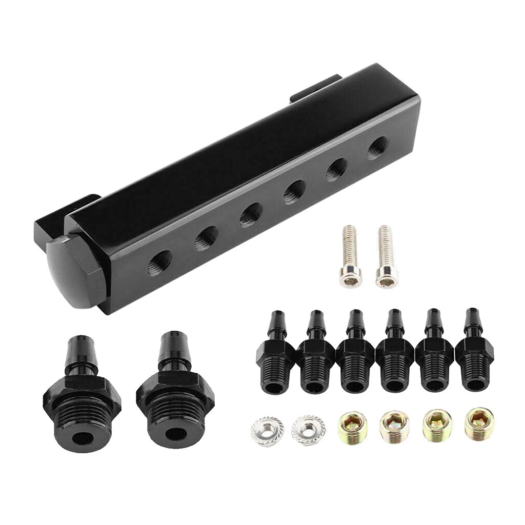 Aluminum Alloy 6 Port 1/8 NPT Vacuum Manifold Kits - Anodized BLACK