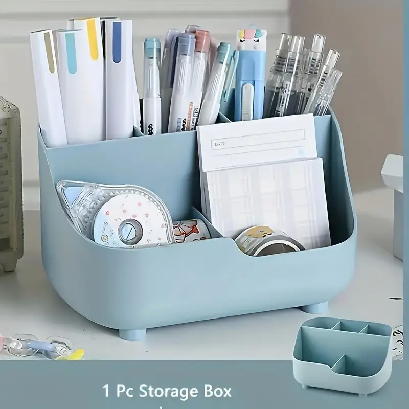 Large Capacity Desktop Storage Box Five-Compartment Desktop Organizer, Student Stationery Holder 5-Section Office Desk Organizer: Olive