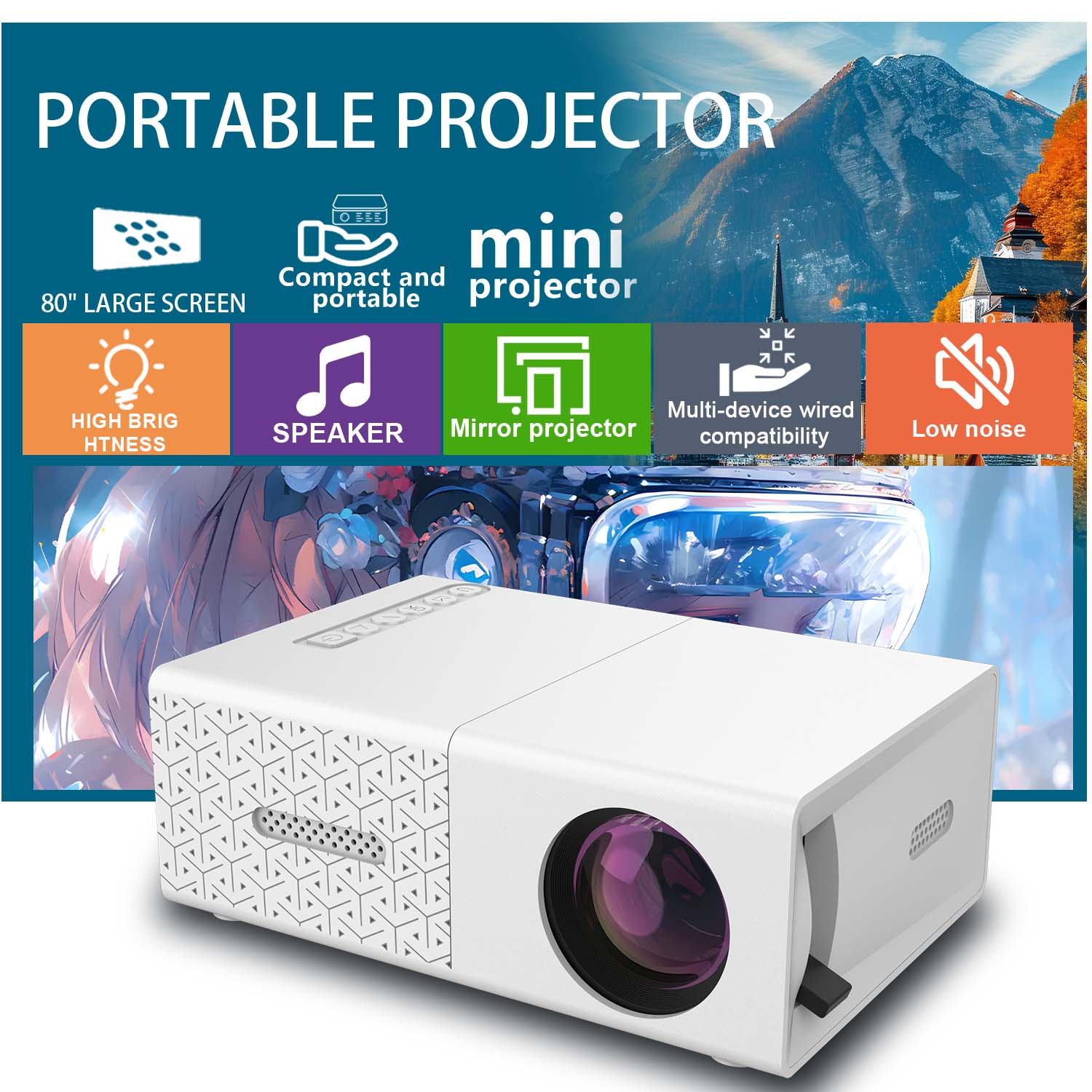 Projetor mini projetor com usb hdmi, pequeno portátil ao ar livre filme vídeo dlp led para viagens de acampamento em casa