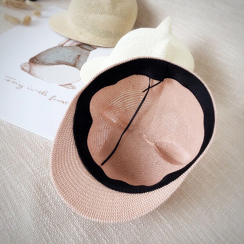 Nette Baby Hut Mit Ohren Sommer Stroh Mesh Baby Mädchen Junge Hut Kinder Snapback Baseball Cap Kinder Strand Sonnenhut