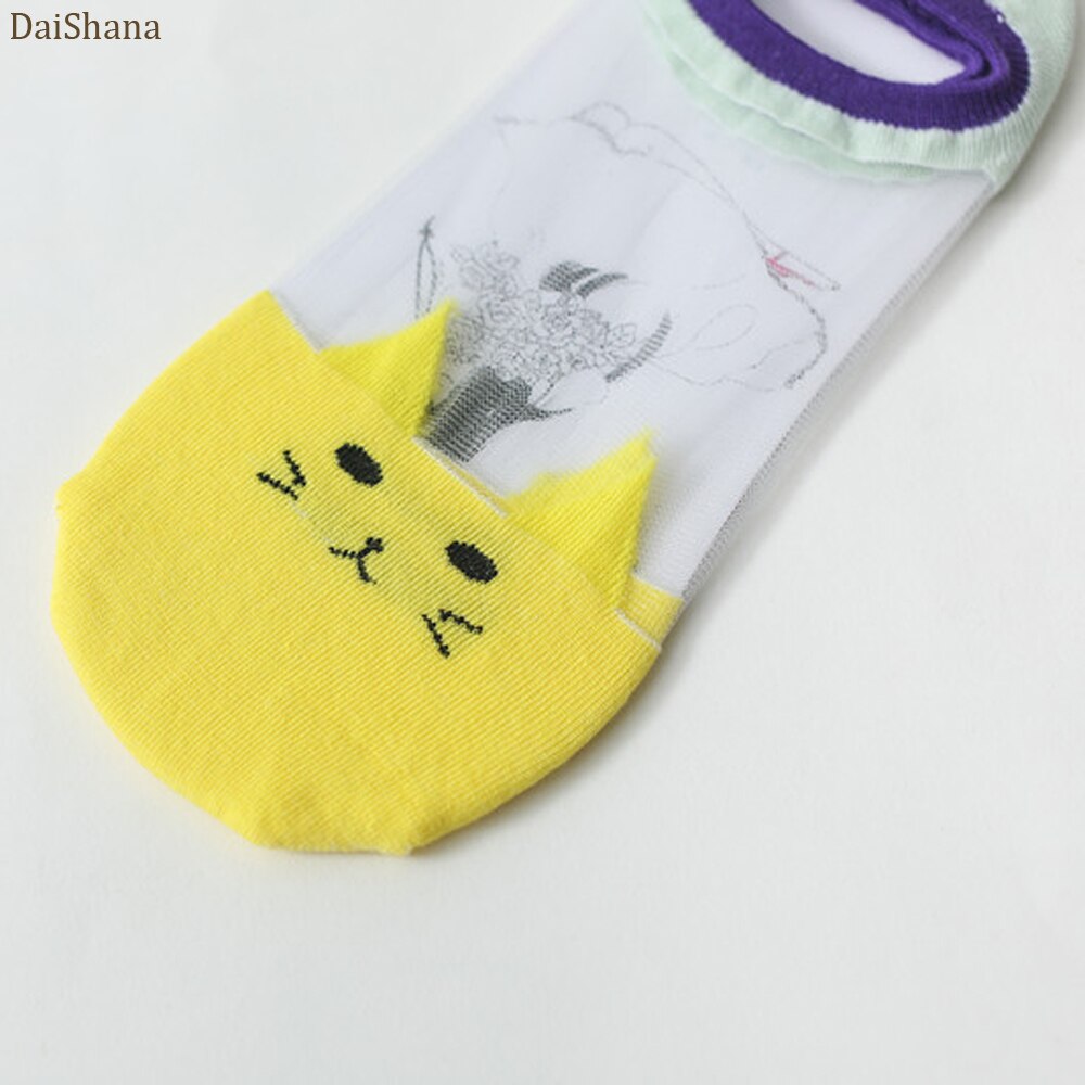 5 pares de verão dos desenhos animados meias de gato bonito animal meias femininas engraçado invisível meias femininas algodão transparente barco dropship