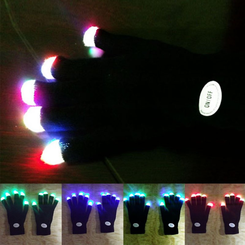 Par de guantes coloridos LED para Rave, guantes intermitentes con iluminación para el dedo, guantes de pesca Unisex con guante de esqueleto