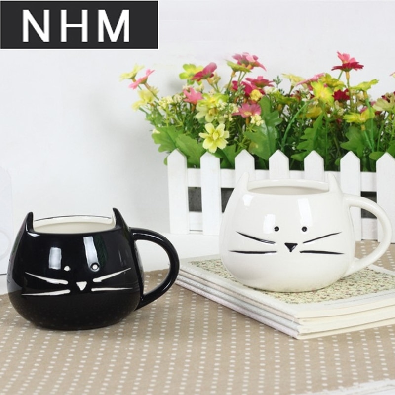 1 pcs Ceramic cup ceramic crafts mark cup white and black milk cup cat cup