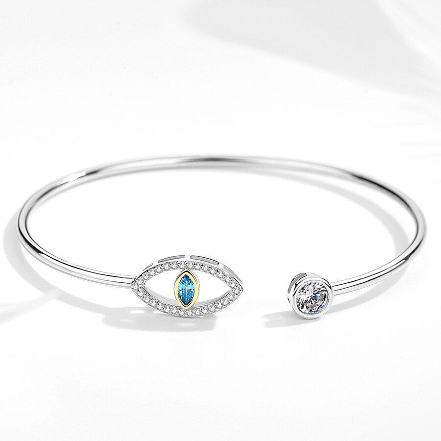 Kaletine Luck Evil Eye 925 Sterling Silver Bracelets Bangles Blue Hamsa Hand Blue Eye Zircon Fine Jewelry Women Accessories: Style 13