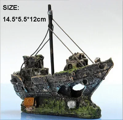 Décor d'aquarium, décoration d'aquarium, bateau de Pirate de paysage, bateau de démarrage, en résine Vintage, accessoires d'aquarium de bateau, décoration de maison: MARRON