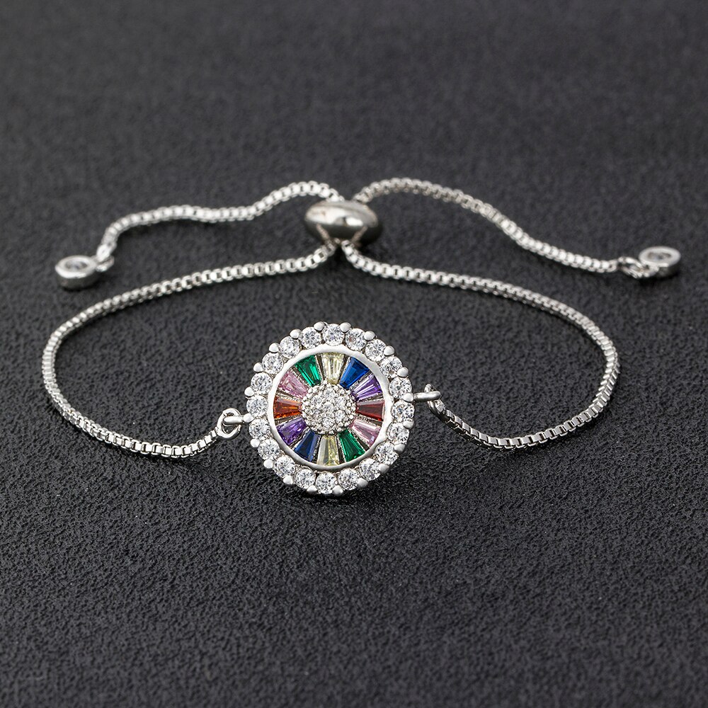 Caldo di Vendita di Rame CZ Catena Regolabile Bracciale In Oro/Argento di Modo di Colore Arcobaleno Gioielli Per Le Donne Ragazze Best Festa di Compleanno regalo