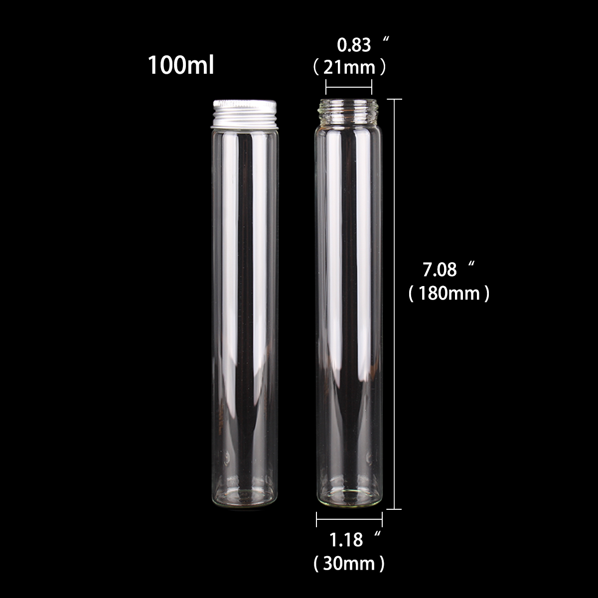 12 Uds 10ml 15ml 20ml 25ml 30ml 40ml 50ml 60ml 80ml 100ml botellas de vidrio con tapas de aluminio botella de especias de vidrio vacía para manualidades: Transparente