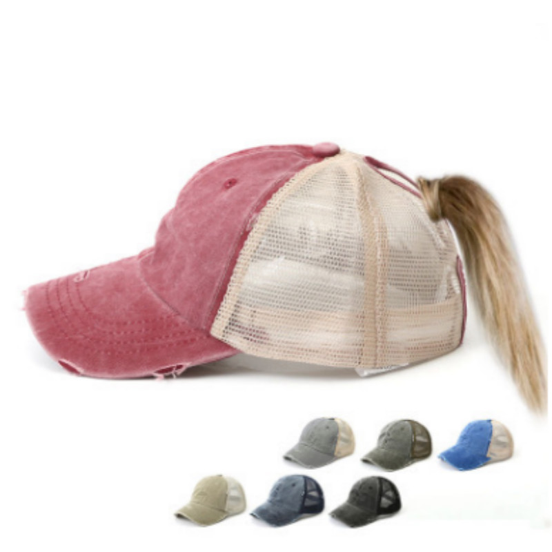 Mulheres Verão Chapéu Patchwork Angústia Messy Bun Rabo de Cavalo Chapéu Do Camionista da Malha Lavado Boné de Beisebol do Hip Hop Feminino Verão Chapéu Snapback