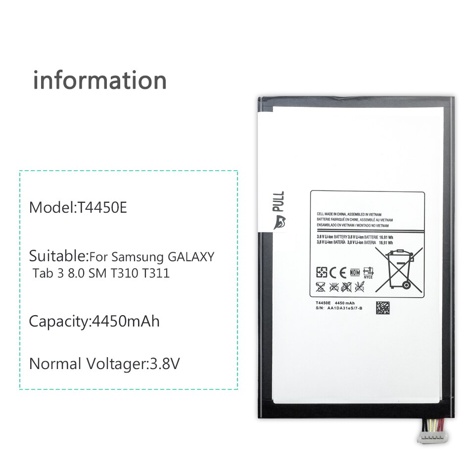 T4450E Tablet Battery for Samsung GALAXY Tab 3 8.0 T310 T311 Battery T315 SM-T310 SM-T311 E0288 E0396 4450mAh Battery+ Track NO