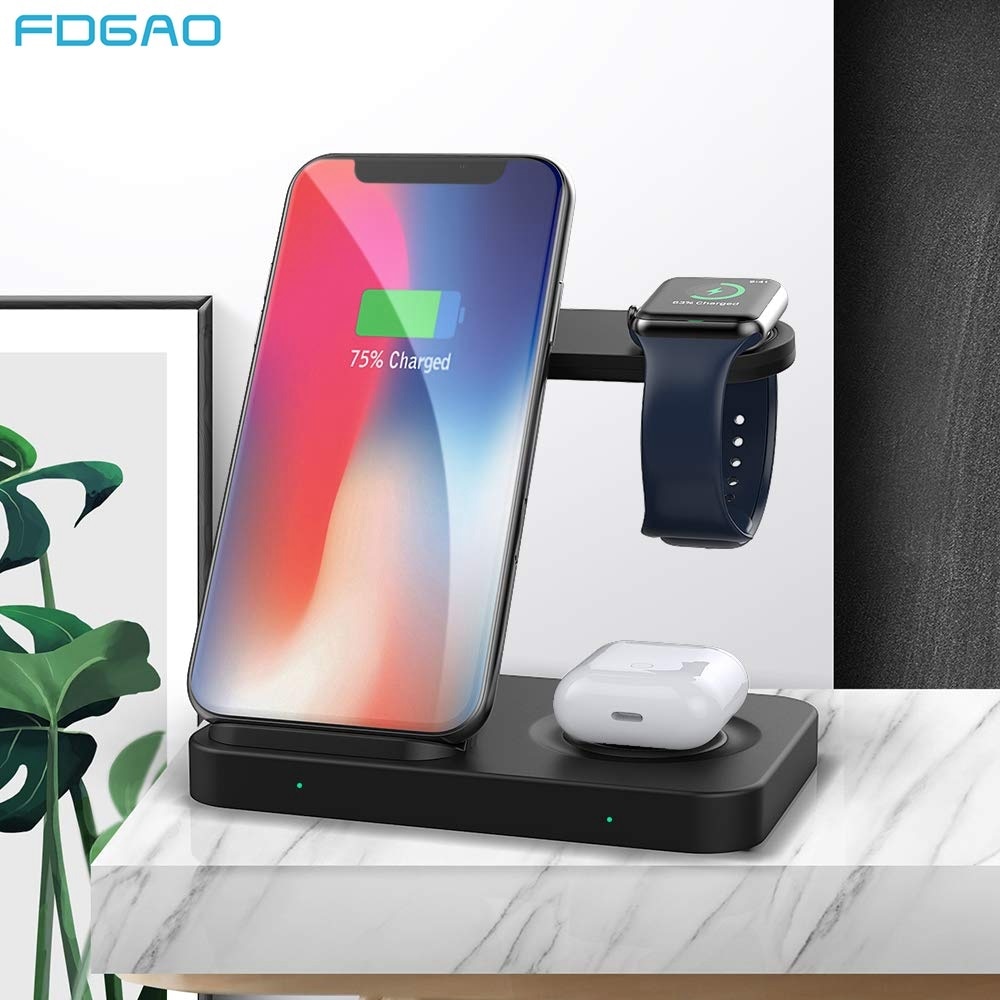 15W Qi Draadloze Oplader Stand Snel Opladen Voor Samsung S20 S10 Galaxy Knoppen Voor Iphone 12 11 Xs Apple horloge 6 5 4 3 Airpods Pro