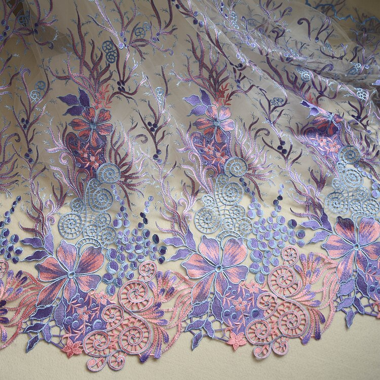 Tule Stof 1 Meter Mesh Geborduurde Gaas Kant Bruids Mode Jurk Rok Naaien Materiaal 53 "Wide L24C32