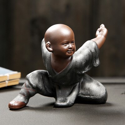 Lille munk skulptur statue keramik boligindretning håndværk kinesisk stil te sæt skulptur buddha statue bedst: Sort slør 3