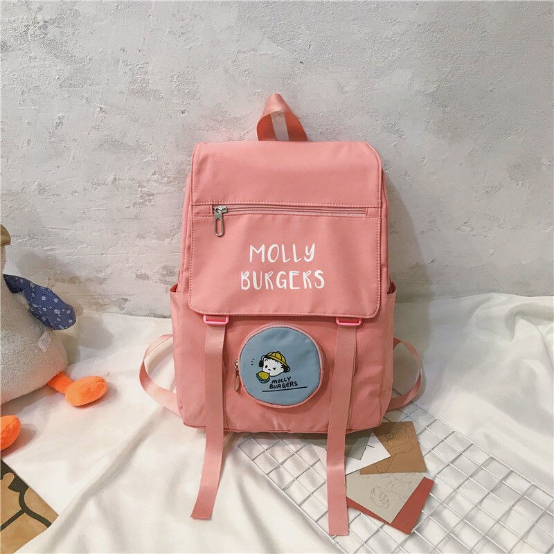 Rosa sacos de escola para meninas adolescentes bonito dos desenhos animados mochilas mulheres náilon sólida mochilas estudante adolescente estilo preppy novo: Rosa