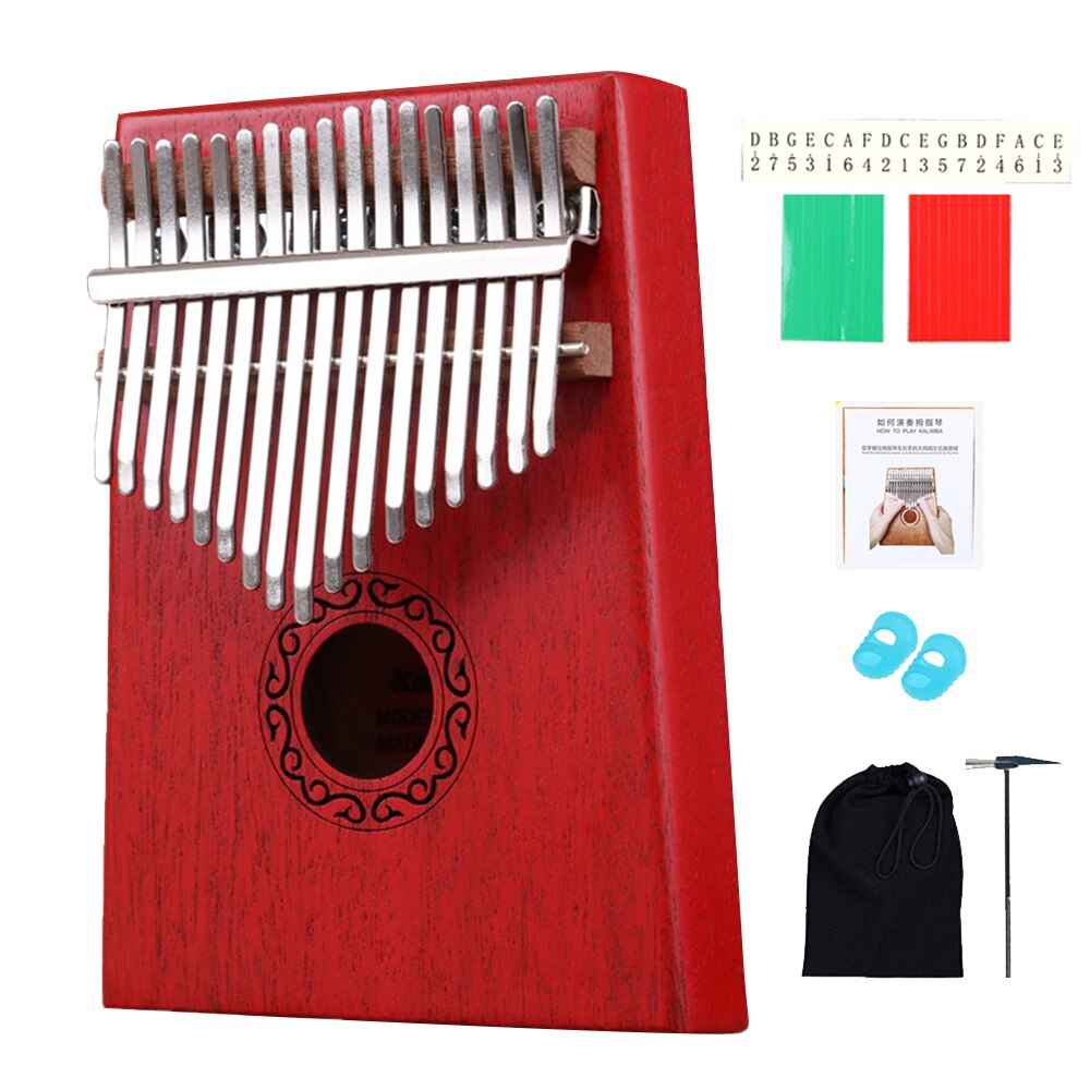 17 Toetsen Piano Hout Mahonie Body Muziekinstrument Met Leren Boek Hamer Voor Beginner Kalimba Tas: 17 keys red