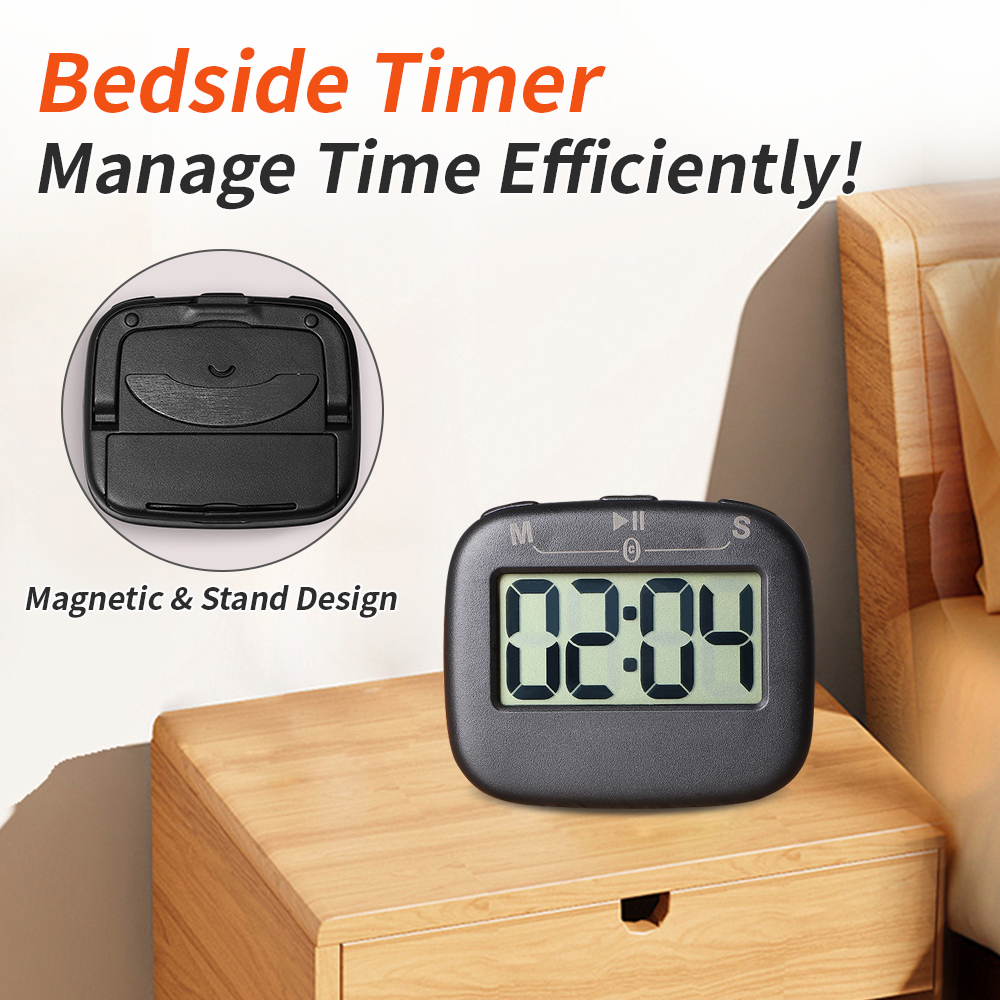 Digital LCD kitchen timer with on/off switch, mute and loud alarm, 24-hour clock, children, teachers, kitchen