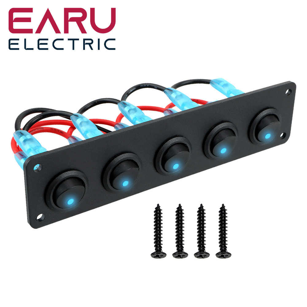 Panel de interruptor de palanca Universal de 12V, 1-6 entradas, USB, para coche, barco, camión, RV marino, accesorios de estilo LED azul, interruptor basculante marino