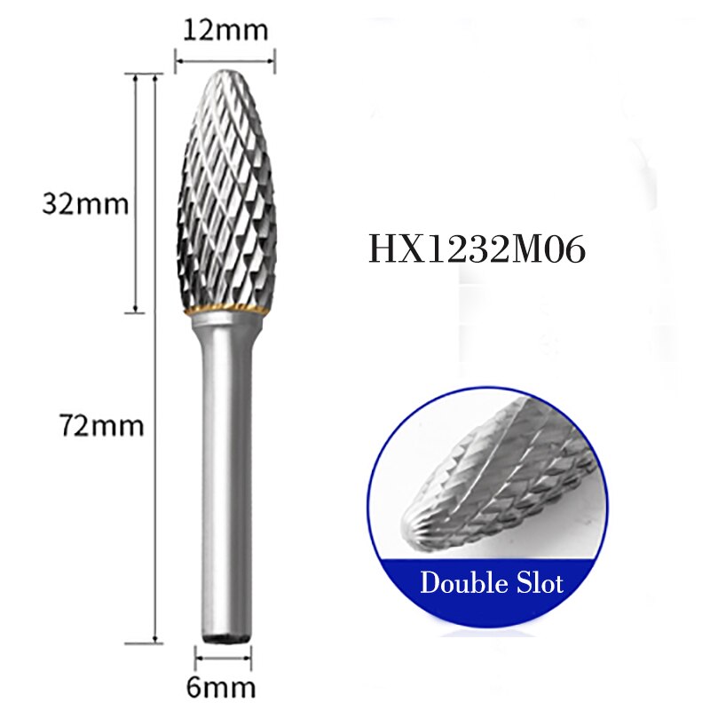 Lime rotative en forme de torche, outil de sculpture sur bois, fraise en carbure de tungstène, tête de meulage, Type H, broyeur, 1 pièces: HX1232M06