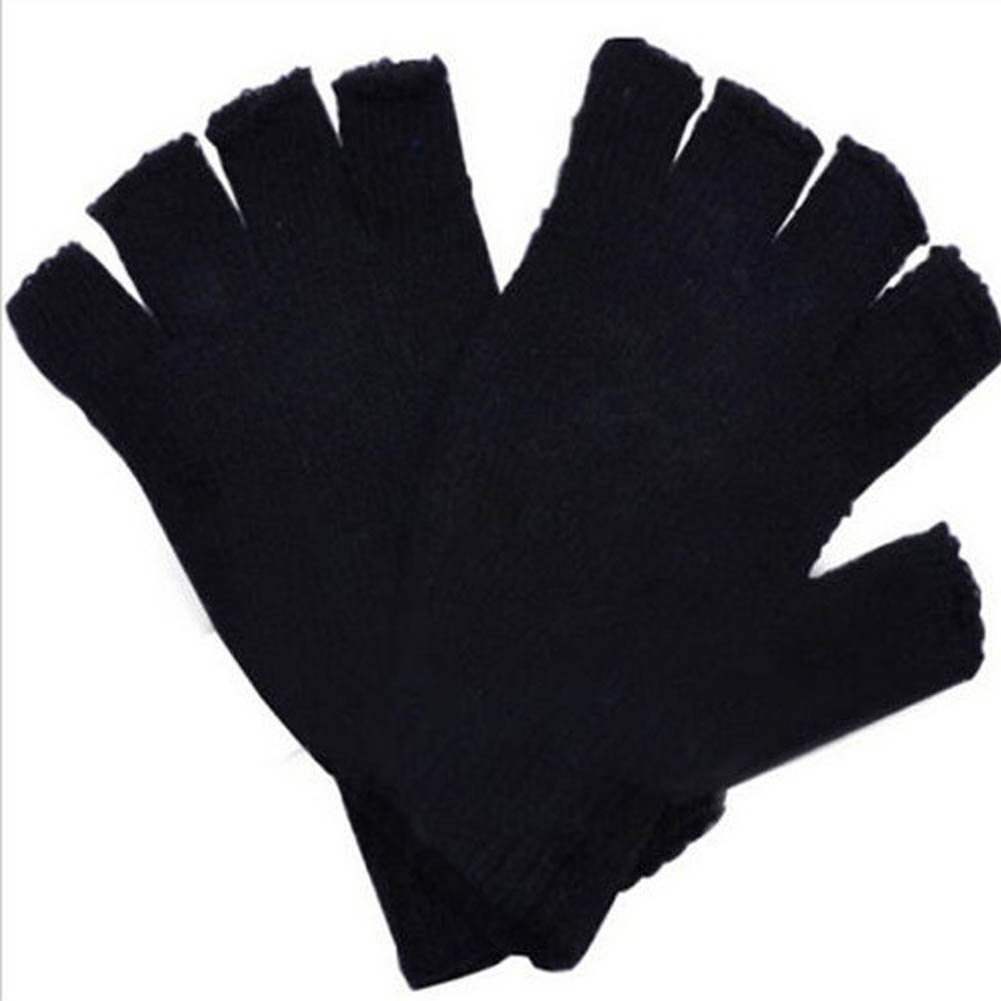 ! Guante a la muñeca de punto de lana sin dedos de medio dedo corto negro de invierno, entrenamiento cálido para mujeres y hombres