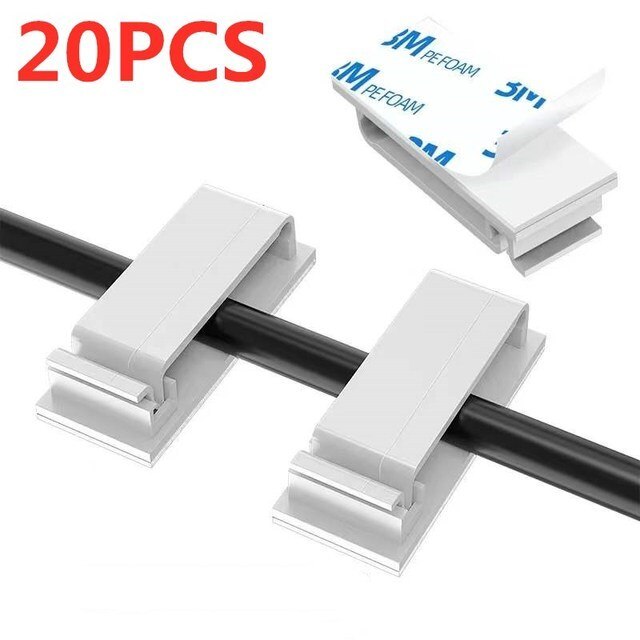 Self-adhesive Cable Organizer Clips Holder Wire Tie Clamp Management Car Home Data Cable Decorative Cord Bobbin Winder Manager: 20PCS-White-B