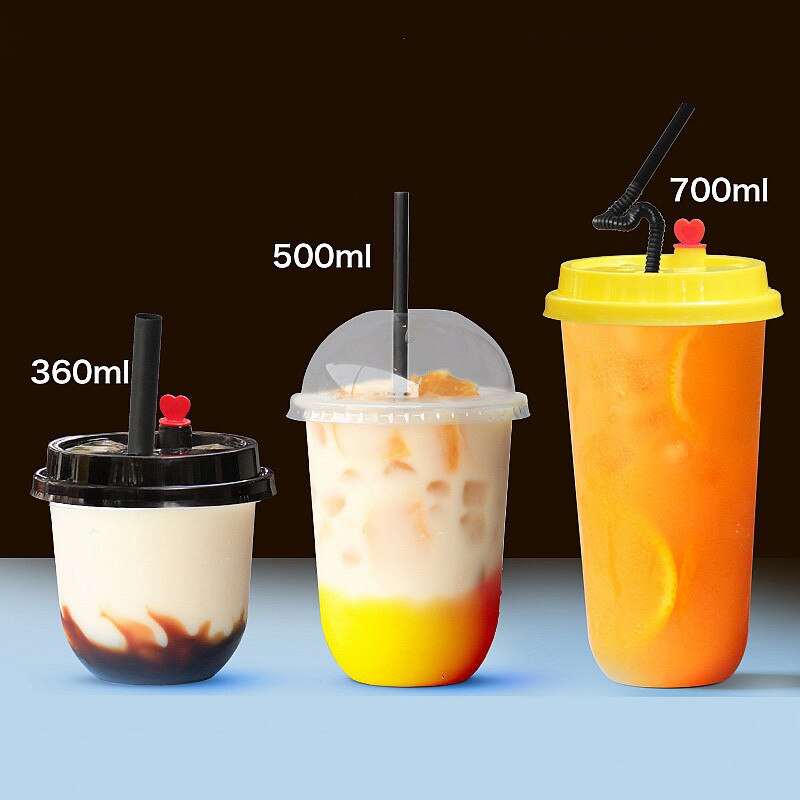 50pcs 95 kaliber U vorm creatieve leuke wegwerp sapkop transparante melk thee plastic bekers koud drankje verpakking cups met deksel