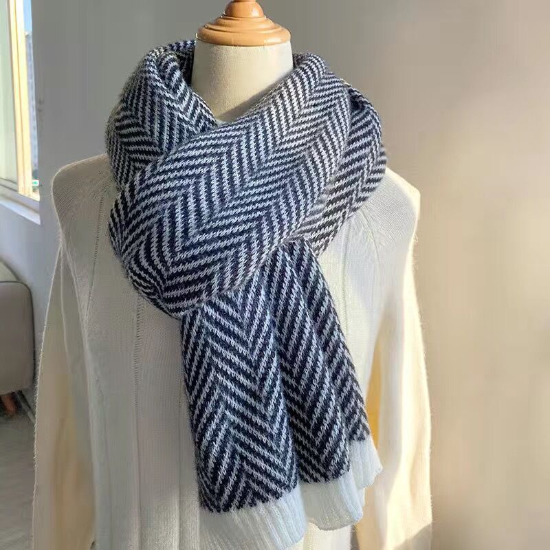 Bufanda cálida de para hombre y mujer, bufanda gruesa a rayas, bonita y salvaje, para invierno, novedad de