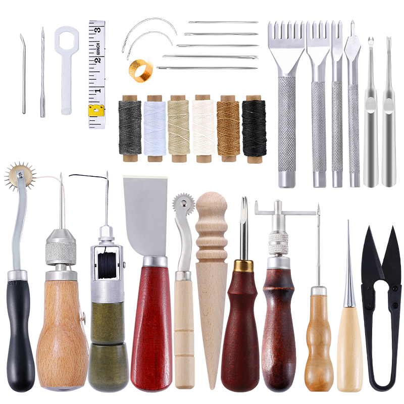 IMZAY-máquina de coser Manual de cuero, Kit de herramientas de costura de cuero con costura rápida, juego de accesorios de herramientas de ranurado de perforación de artesanía de cuero