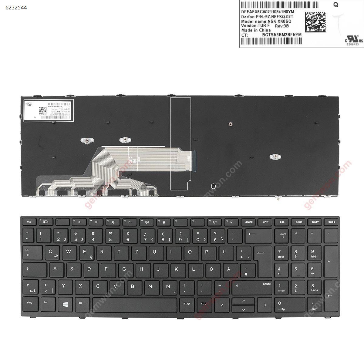 German QWERTZ Replacement Keyboard for HP Probook 450 G5 455 G5 470 G5 Laptop Black with Frame