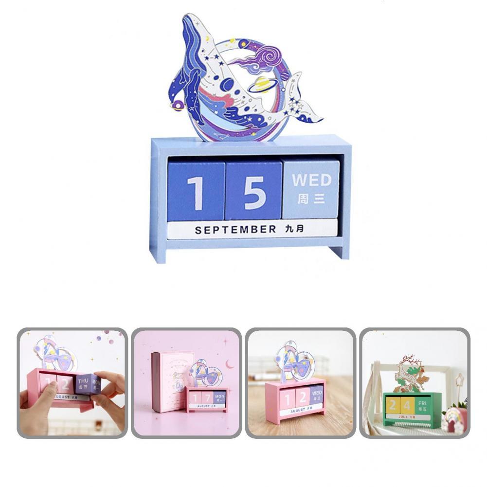 Calendario de escritorio delicado de madera giratorio, , números, bloques, calendario perpetuo, decoración