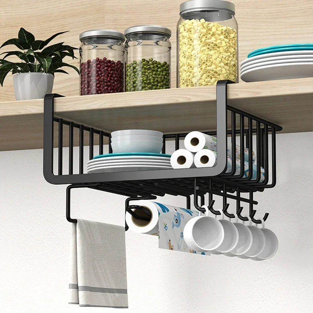 Opbergmand onder de tafel Onder kast Papieren handdoek Item Organizer Keuken Hangende organizer met haken