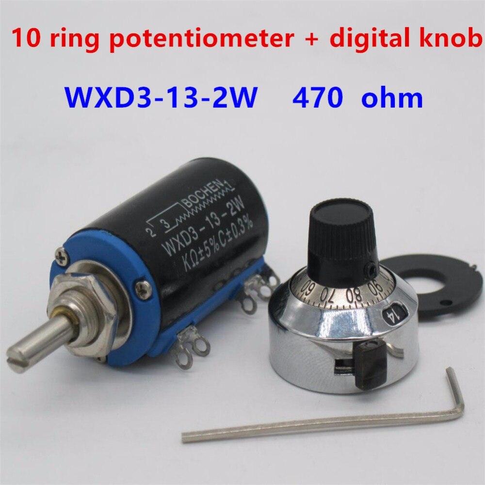 Potenciómetro multivuelta rotativo lateral, 1 Uds., diámetro de eje de 470 ohm, potenciómetro de 10 vueltas, 10 anillos + 1 ud. Perilla Digital
