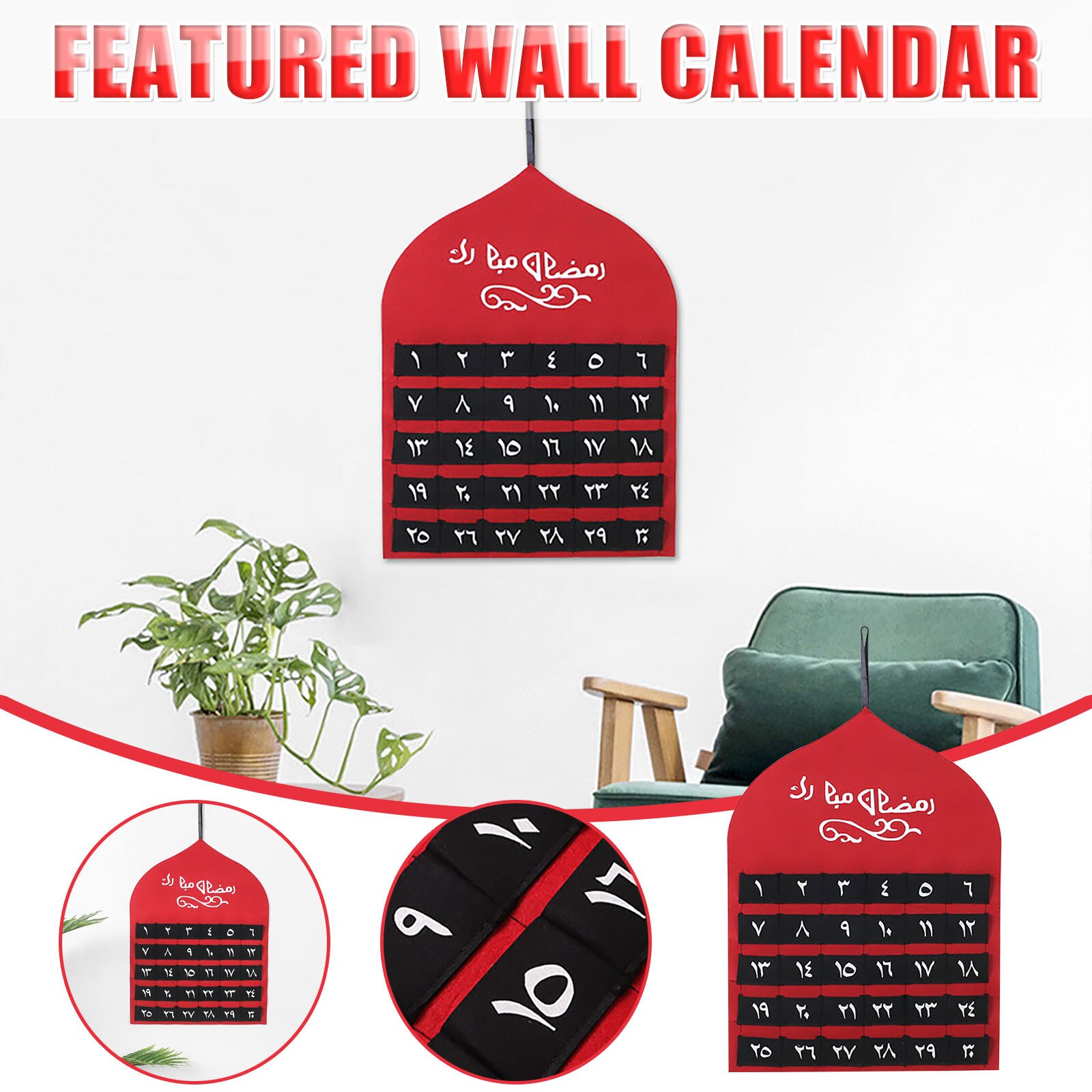 Hanging Felt 30 Day Living Room Eid Mubarak Muslim Home Decor Ramadan Calendar Countdown for Kids Party Decorations: B