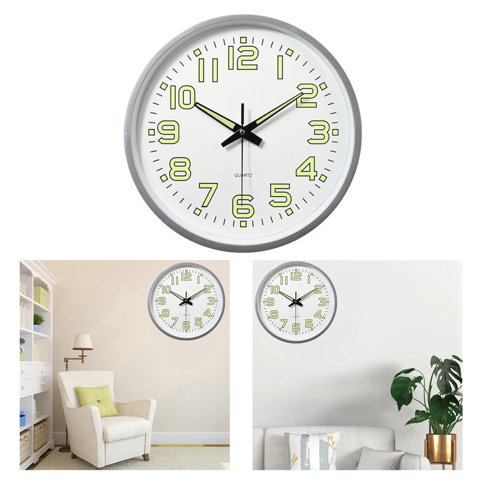 12 Inch Wall Clock with Night Light Large Display Quartz Wall Clocks for Indoor/Outdoor Living Room