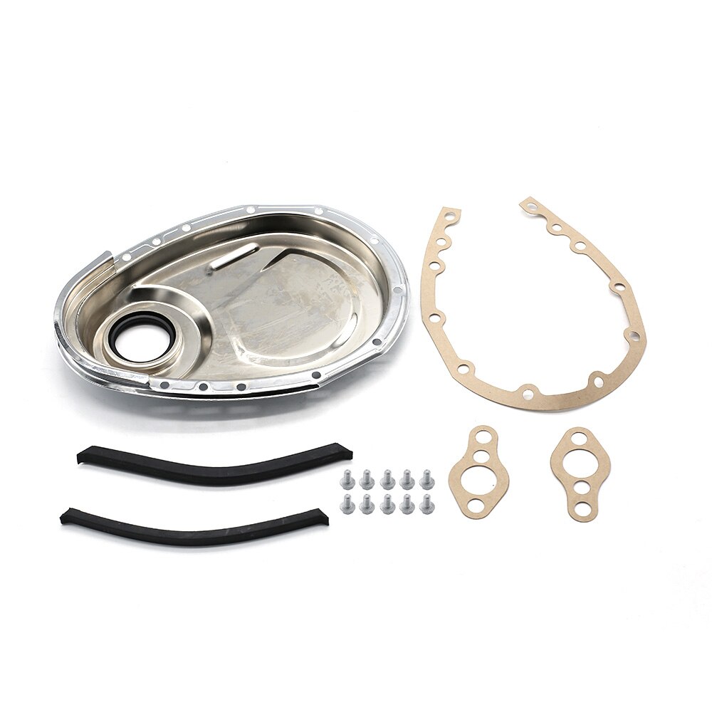 Chrome Timing Chain Cover Kit Fit for SB Chevy 327 350 383 400 SBC Gasket Seal Bolts Set Auto Car Accessaries